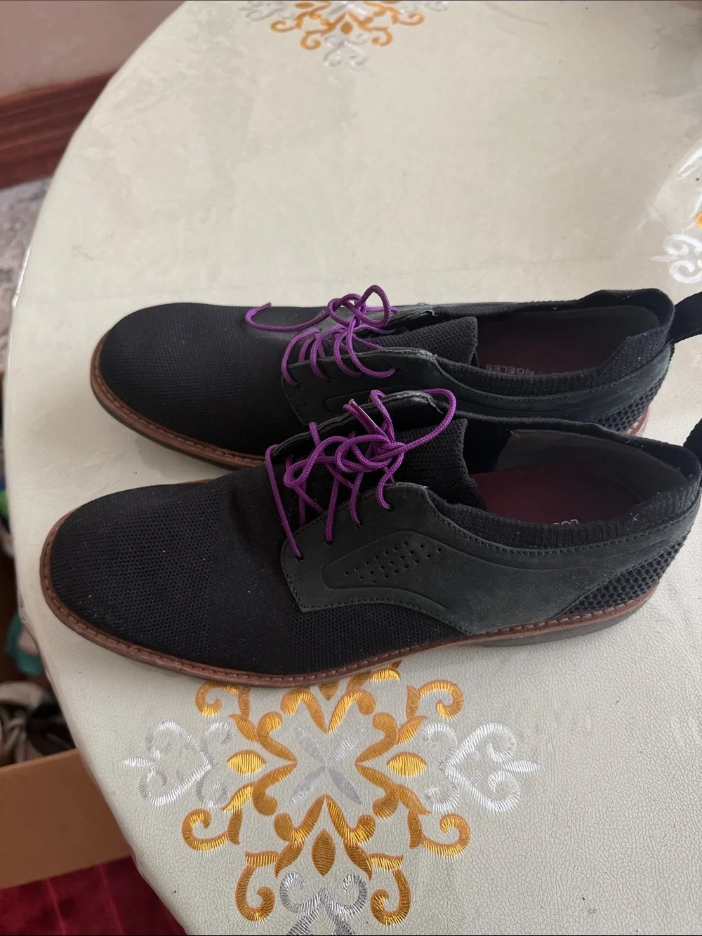 Mark Nason Black and Dark Green Oxfords with Purple Laces